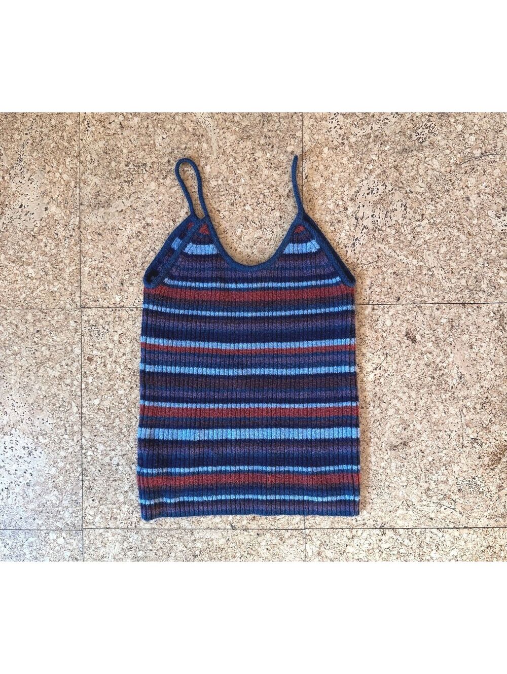 American Eagle Striped Sweater Tank Top Women's Medium Blue Rust Purple Knit